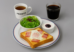 あさごぱん+サラダ+オニオンスープ+ヨーグルトorゆで卵+下記のドリンク